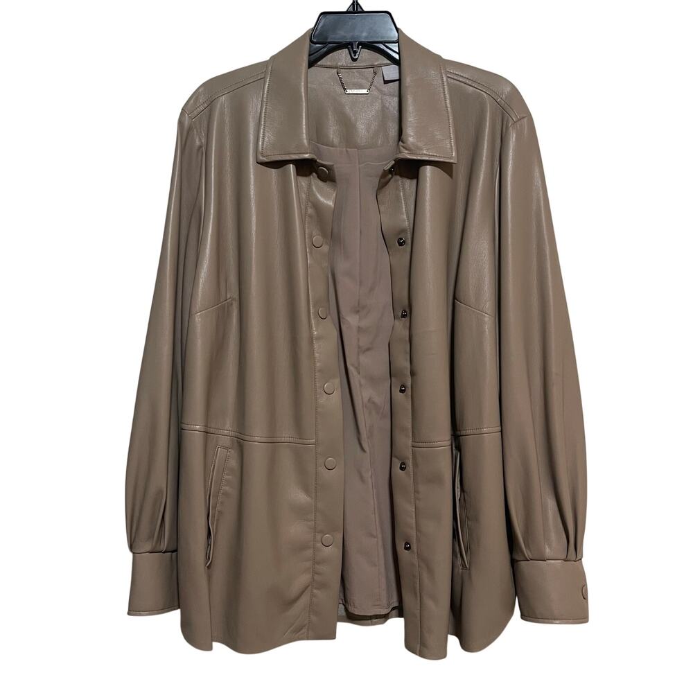 Chicos Faux Leather Shacket Snap Front Jacket Size 3 (16/18) Vintage Taupe